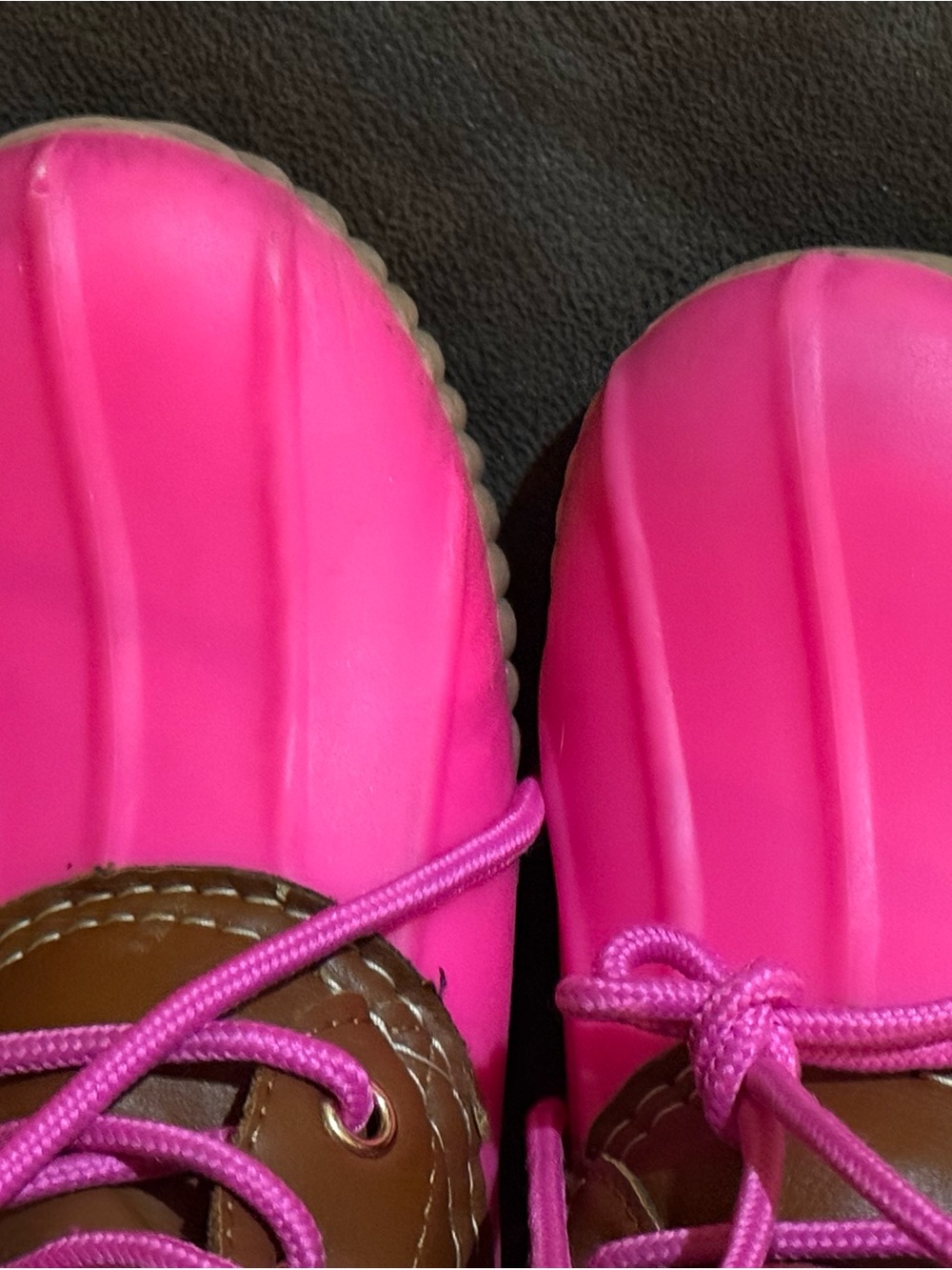 K MISSION -HCS BOUTIQUE Brown and Hot Pink Lace-Up Water Duck Boots - Picture 2 of 7